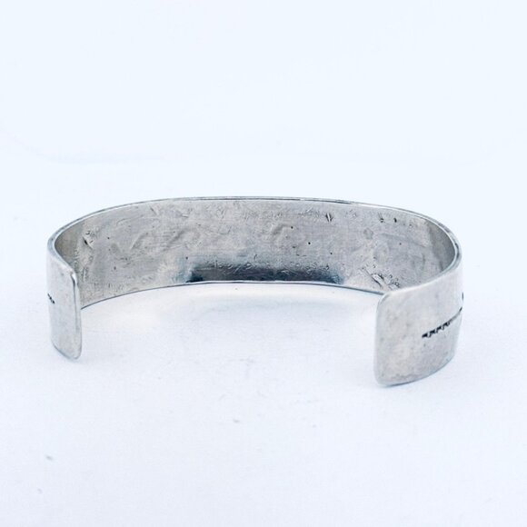 Vintage Sterling Silver Turquoise Coral Inlay Cuff Bracelet Southwestern Design - Picture 3 of 11